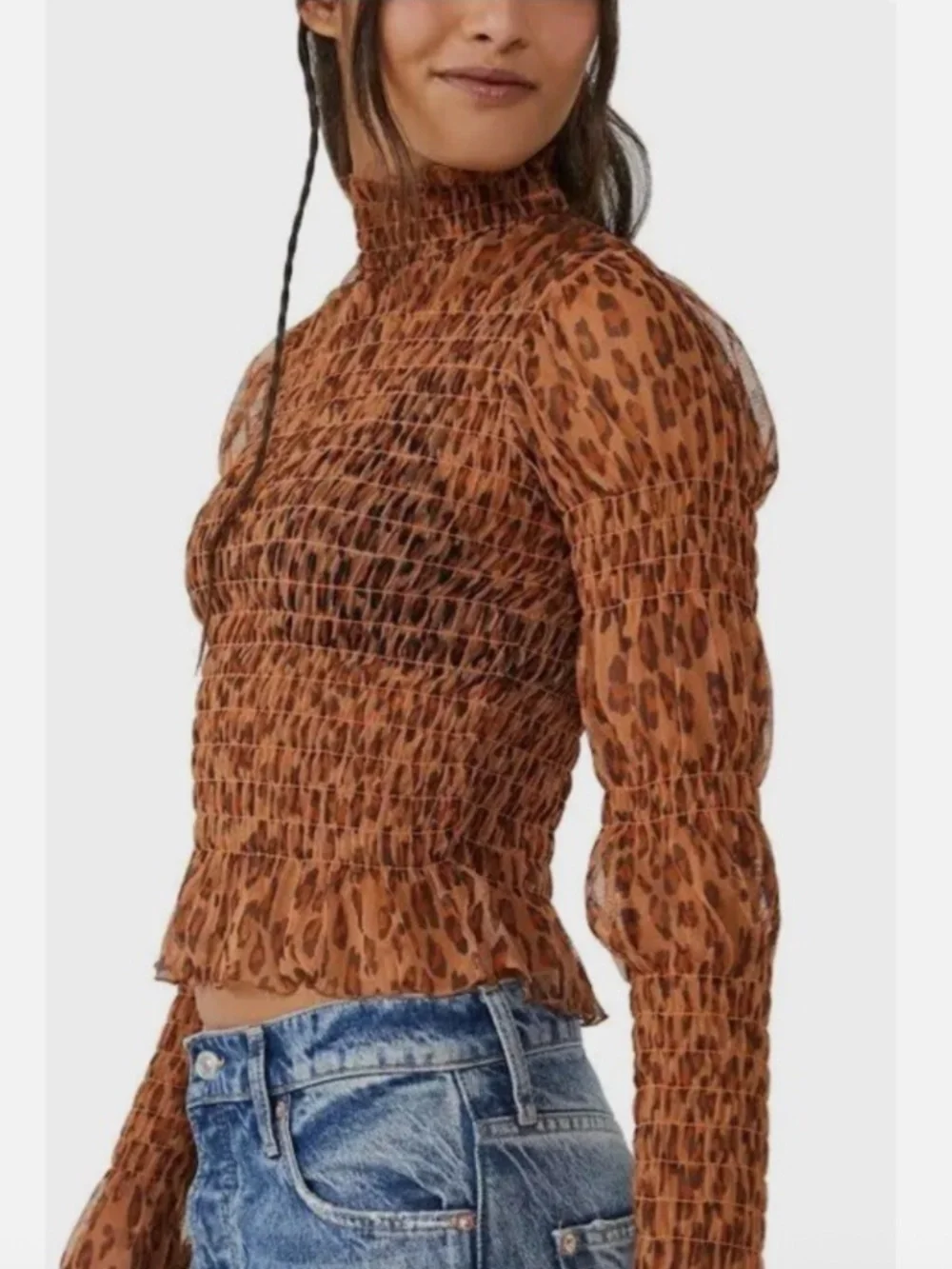 Free People Hello There Top Leopard Print Mesh Top - S